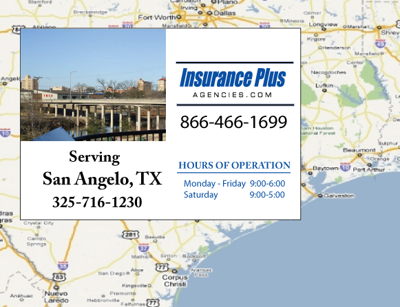 Las Agencias de Insurance Plus de Texas (325)716-1230 son su Agente de Aseguranza de Responsabilidad Civil para Daños a Terceros para Carros en San Angelo, Texas
