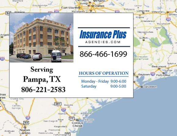 Insurance Plus Agencies of Texas (806)221-2583 is your Commercial Liability Insurance Agency serving Pampa, Texas. Call our dedicated agents anytime for a Quote. We are here for you 24/7 to find the Texas Insurance that's right for you.