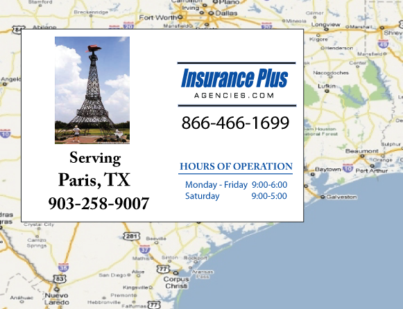 Insurance Plus Agencies of Texas (903)258-9007 is your Car Liability Insurance Agent in Paris, Texas.
