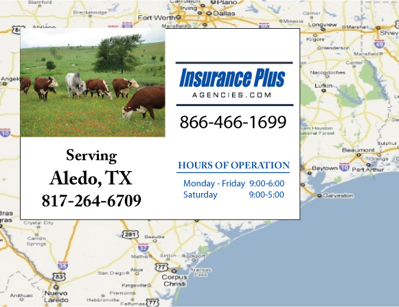 Insurance Plus Agencies of Texas (817)264-6709 is your Commercial Liability Insurance Agency serving Aledo, Texas. Call our dedicated agents anytime for a Quote. We are here for you 24/7 to find the Texas Insurance that's right for you.