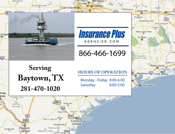 Insurance Plus Agencies of Texas (281)470-1020 is your Commercial Liability Insurance Agency serving Baytown, Texas. Call our dedicated agents anytime for a Quote. We are here for you 24/7 to find the Texas Insurance that's right for you.