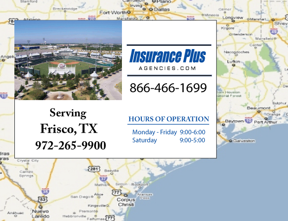 Las Agencias de Insurance Plus de Texas (972)265-9900 son su Agente de Aseguranza de Responsabilidad Civil para Daños a Terceros para Carros en Frisco, Texas.