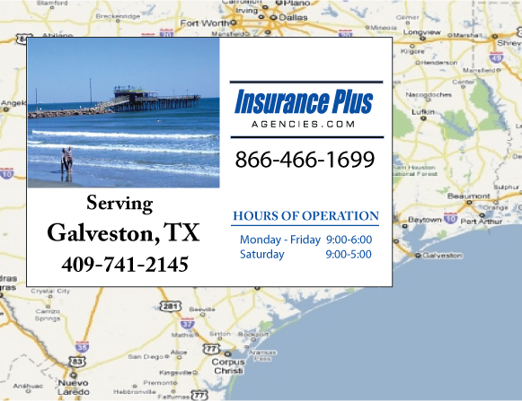 Las Agencias de Insurance Plus de Texas (409)741-2145 son su Agente de Aseguranza de Responsabilidad Civil para Daños a Terceros para Carros en Galveston, Texas.