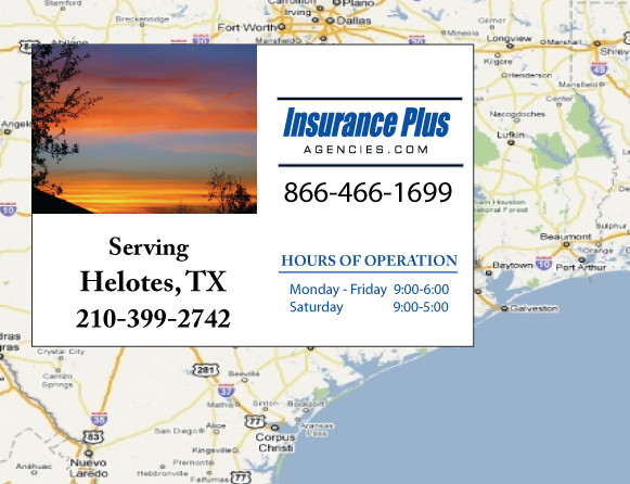 Insurance Plus Agencies of Texas (210)399-2742 is your Commercial Liability Insurance Agency serving Helotes, Texas. Call our dedicated agents anytime for a Quote. We are here for you 24/7 to find the Texas Insurance that's right for you.
