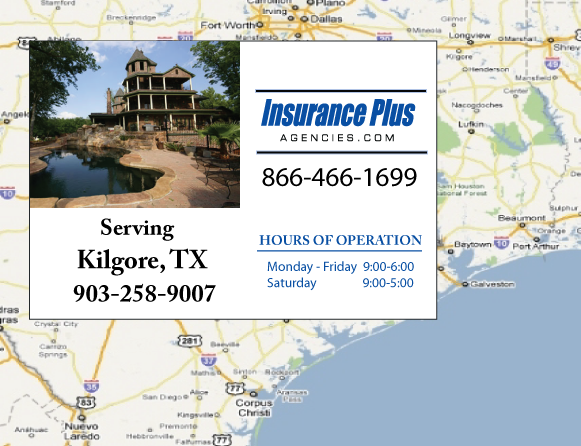Insurance plus agencies of texas (903)258-9007 is your full coverage car insurance agent in Kilgore, Texas.