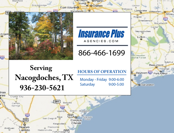 Insurance Plus Agencies of Texas (936)230-5621 is your Commercial Liability Insurance Agency serving Nacogdoches, Texas. Call our dedicated agents anytime for a Quote. We are here for you 24/7 to find the Texas Insurance that's right for you.