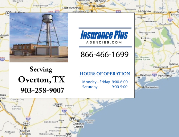 Insurance Plus Agencies (903) 258-9007 is your local Progressive office in Overton, TX.
