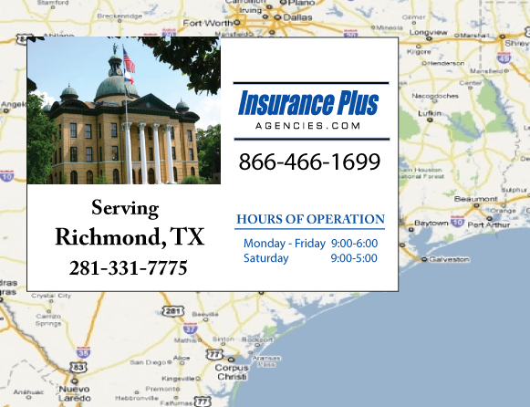 Insurance Plus Agencies of Texas (281)331-7775 is your Commercial Liability Insurance Agency serving Richmond, Texas. Call our dedicated agents anytime for a Quote. We are here for you 24/7 to find the Texas Insurance that's right for you.