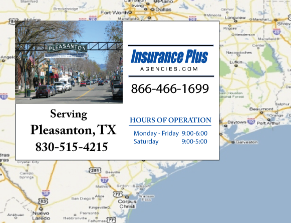 Insurance Plus Agencies of Texas (830) 515-4215 is your local Homeowner & Renter Insurance Agent in Pleasanton, Texas.