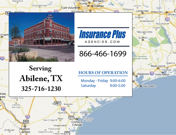 Las Agencias de Insurance Plus de Texas (325)716-1230 son su Agente de Aseguranza de Responsabilidad Civil para Daños a Terceros para Carros en Abilene, Texas