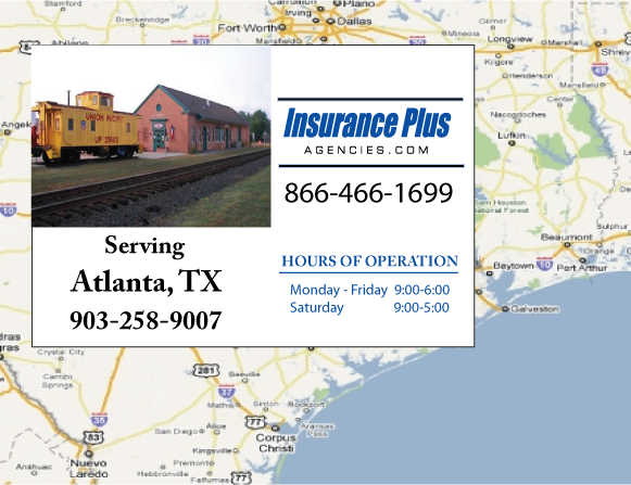 Insurance Plus Agencies of Texas (903) 258-9007 is your Progressive Car Insurance Agent in Atlanta, Texas.