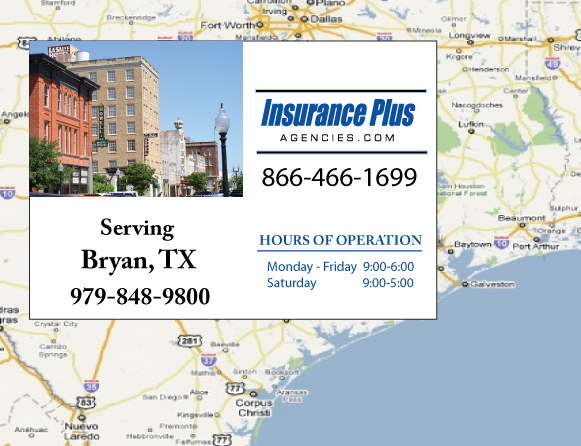 Las Agencias de Insurance Plus de Texas (979)848-9800 son su Agente de Aseguranza de Responsabilidad Civil para Daños a Terceros para Carros en Bryan, Texas.