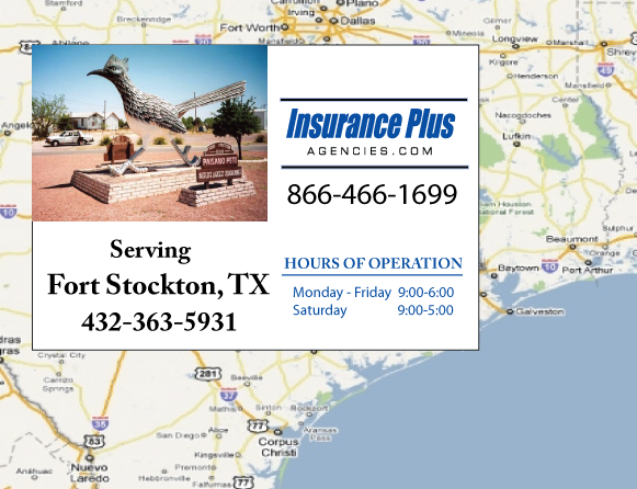Insurance Plus Agencies of Texas (432)363-5931 is your Progressive SR-22 Insurance Agent in Fort Stockton, Texas.