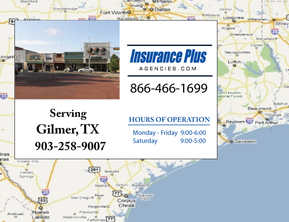Insurance Plus Agencies Of Texas (903)258-9007 is your local Progressive Commercial Insurance agent in Gilmer, Texas.