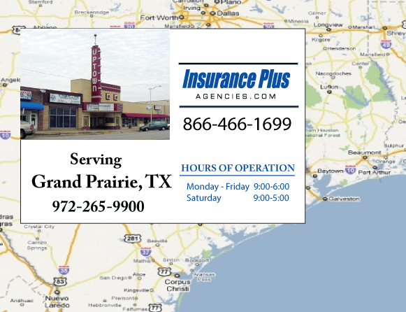 Las Agencias de Insurance Plus de Texas (972)265-9900 son su Agente de Aseguranza de Responsabilidad Civil para Daños a Terceros para Carros en Grand Prairie, Texas.