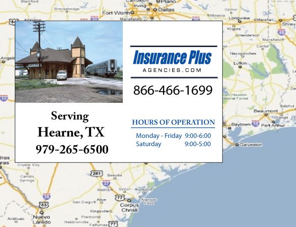 Insurance Plus Agencies of Texas (979)265-6500 is your Commercial Liability Insurance Agency serving Hearne, Texas. Call our dedicated agents anytime for a Quote. We are are for you 24/7 to find the Texas Insurance that's right for you.
