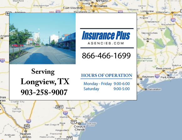 Las Agencias de Insurance Plus de Texas (903)258-9007 son su Agente de Aseguranza de Responsabilidad Civil para Daños a Terceros para Carros en Longview, Texas.