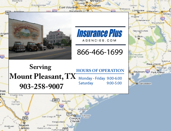 Insurance Plus Agencies (903)258-9007 is your local Progressive office in Mount Pleasant, TX.