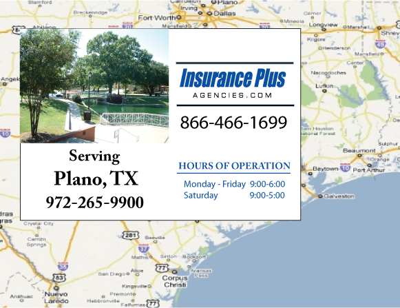 Las Agencias de Insurance Plus de Texas (972)265-9900 son su Agente de Aseguranza de Responsabilidad Civil para Daños a Terceros para Carros en Plano, Texas.